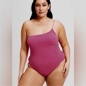 Good American 90’s Hot One Shoulder One Piece Swimsuit In Hawaiian Pink